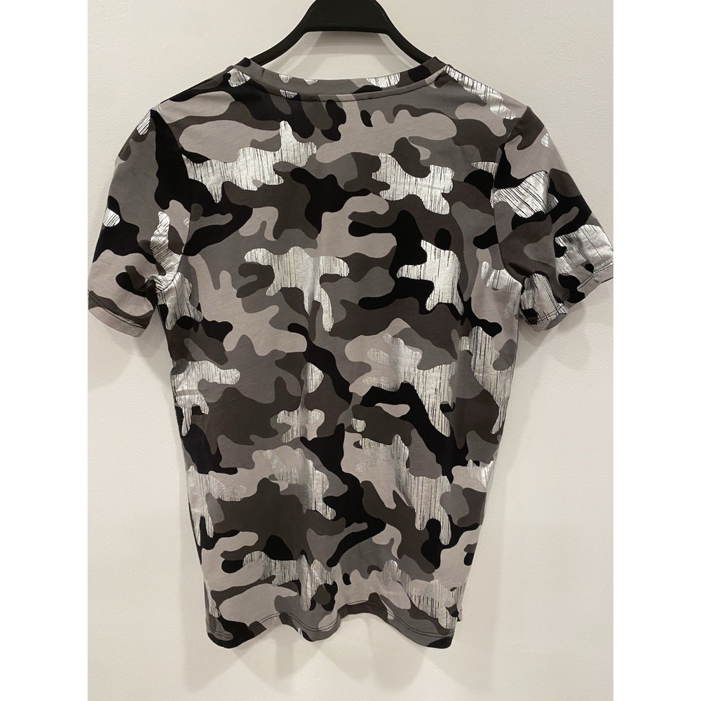 Michael Kors Womens T-Shirt P/S Black Silver Camo Foilโ Logo Tee Top Street Glam - Picture 3 of 11